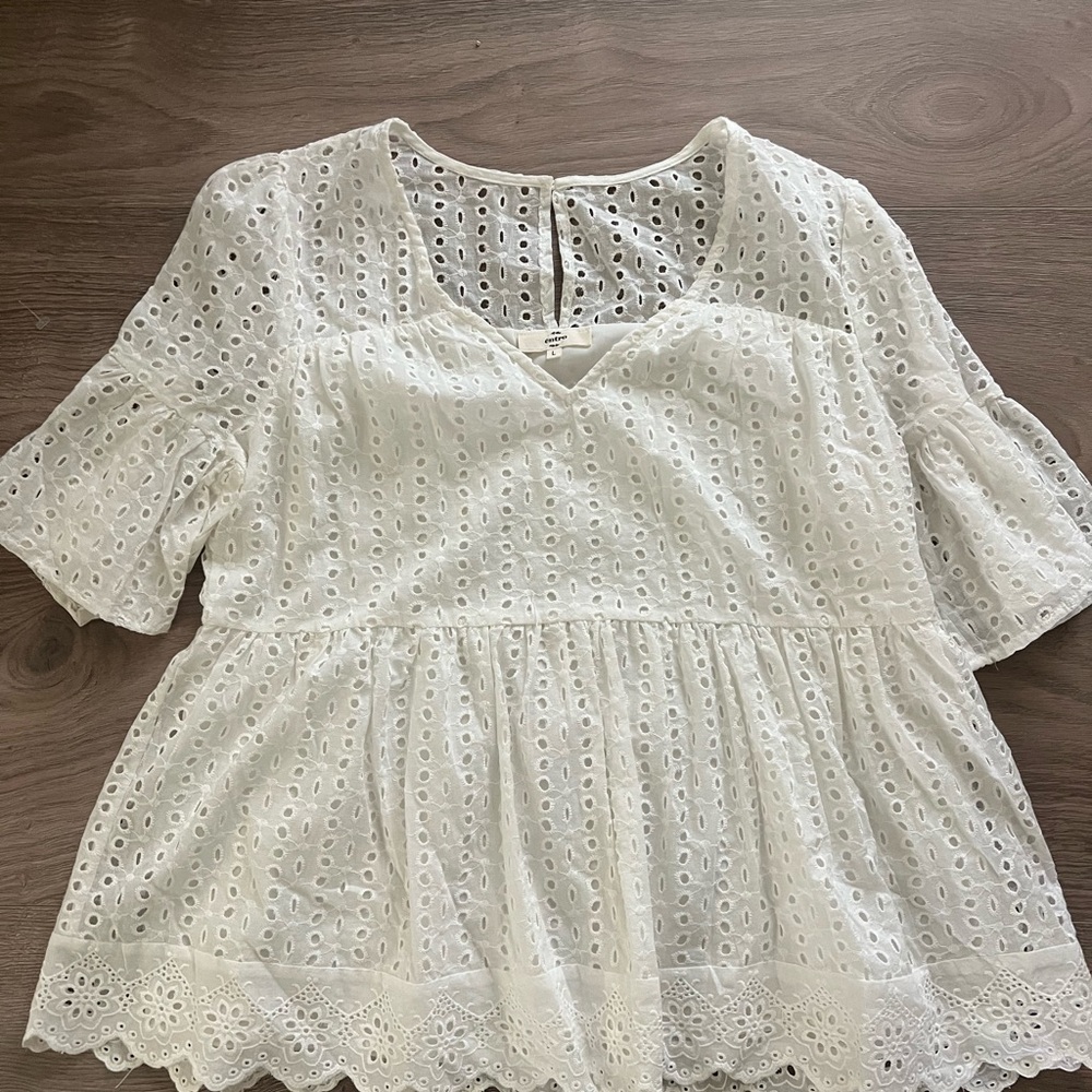 Entro White Eyelet Blouse